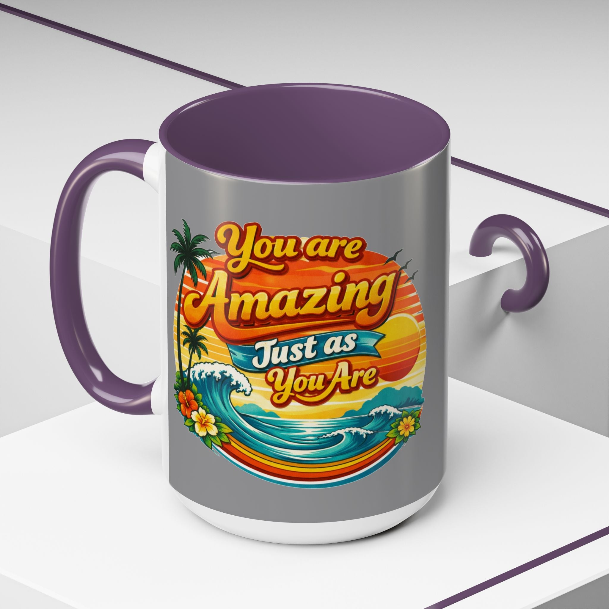 Accent Coffee Mug Beach Scene with Positive Affirmation