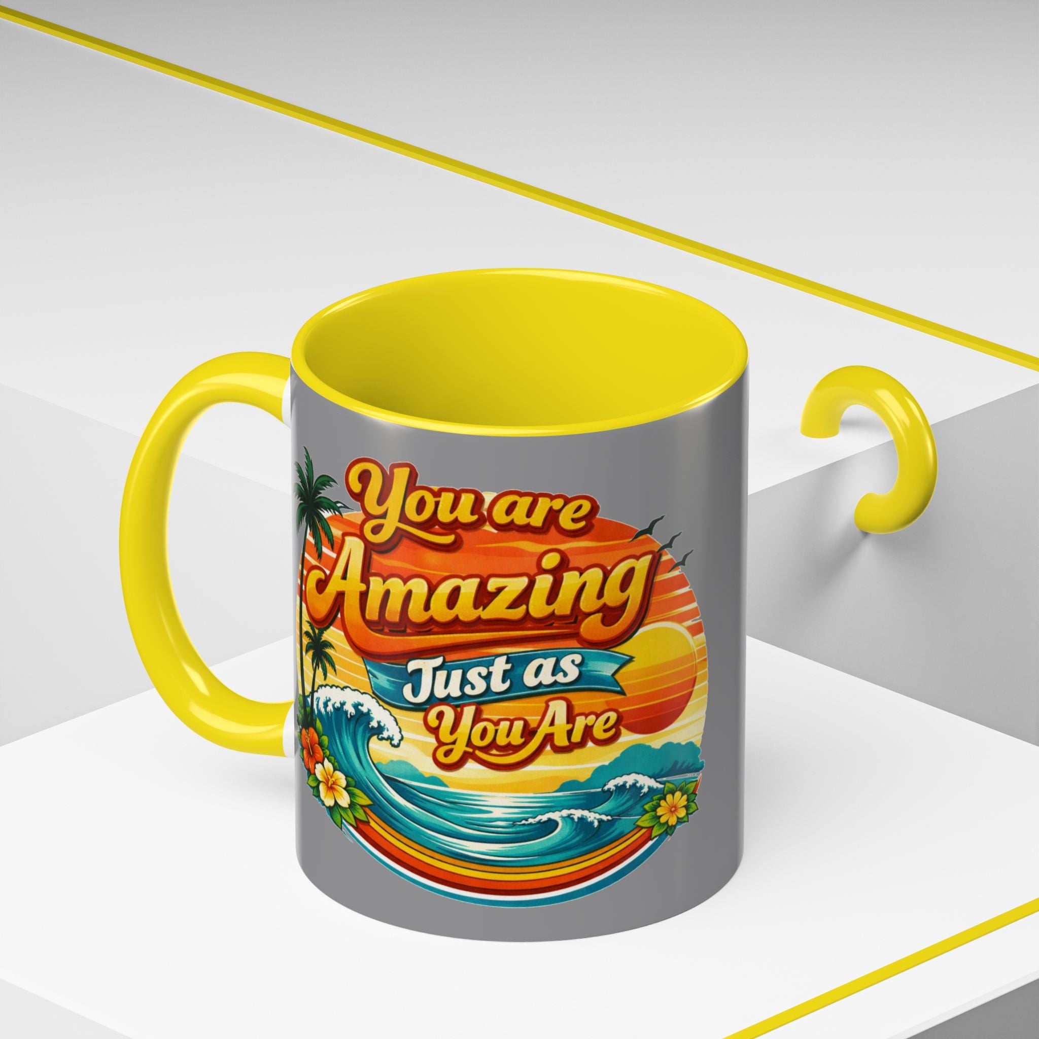 Accent Coffee Mug Beach Scene with Positive Affirmation