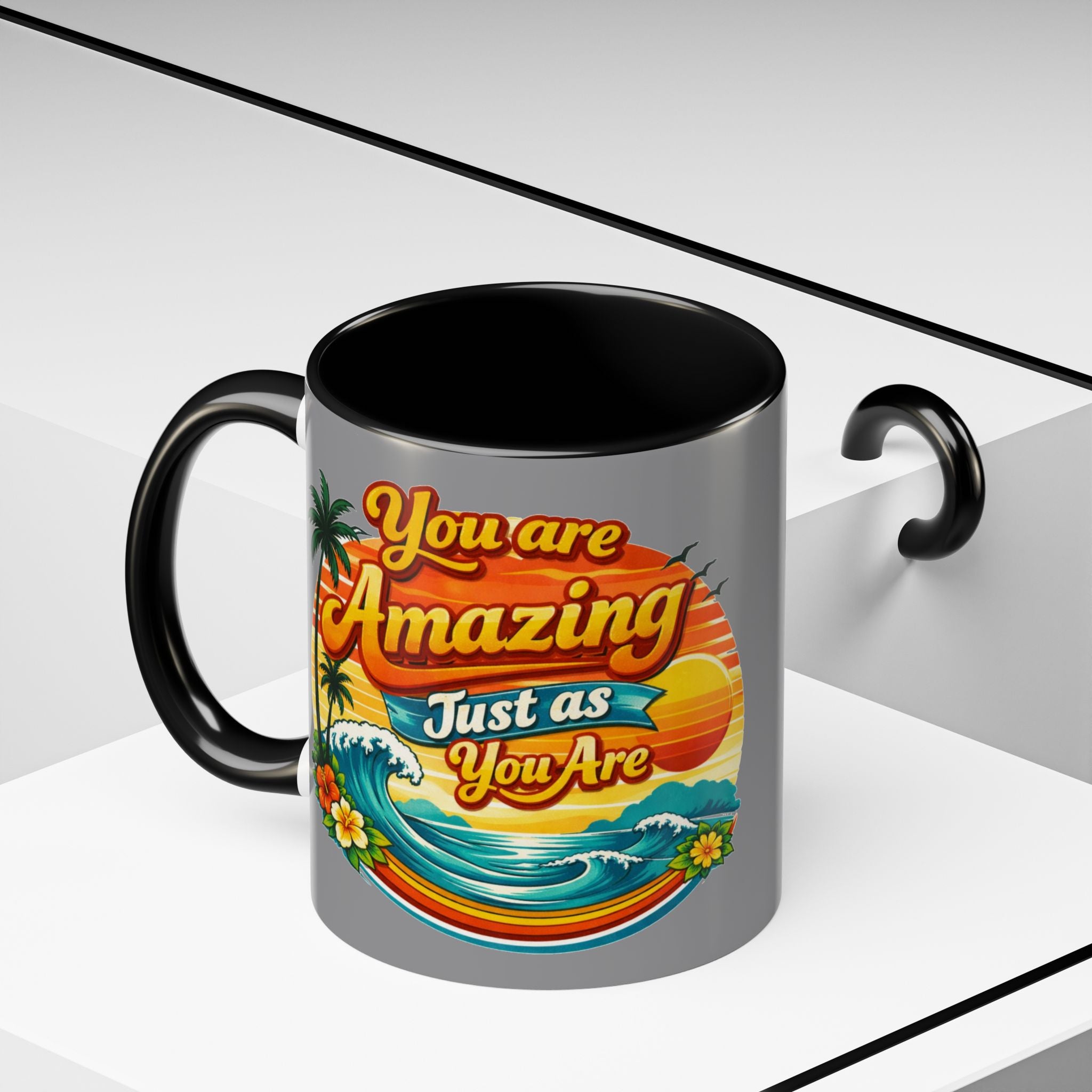 Accent Coffee Mug Beach Scene with Positive Affirmation