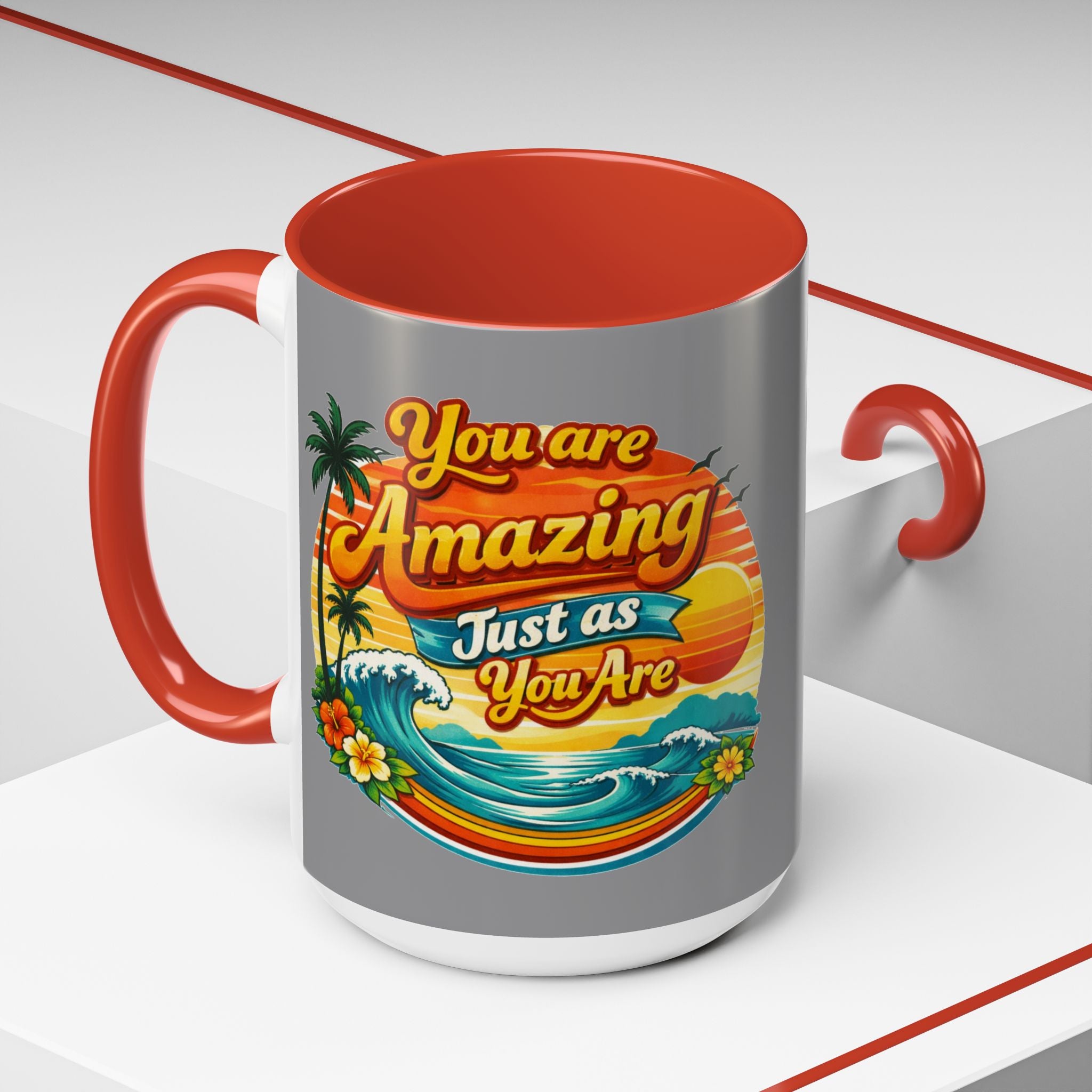 Accent Coffee Mug Beach Scene with Positive Affirmation
