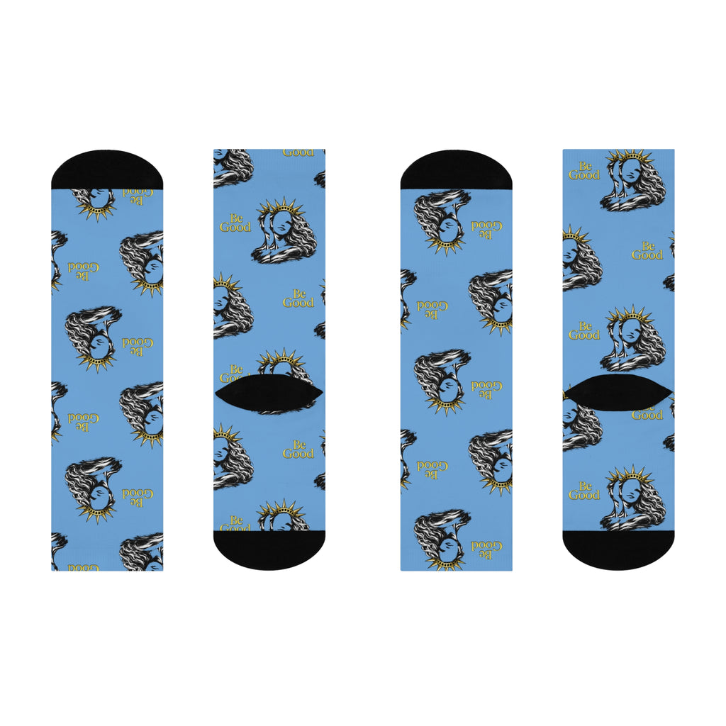Cushioned Crew Socks Be Good Statue Pattern blue