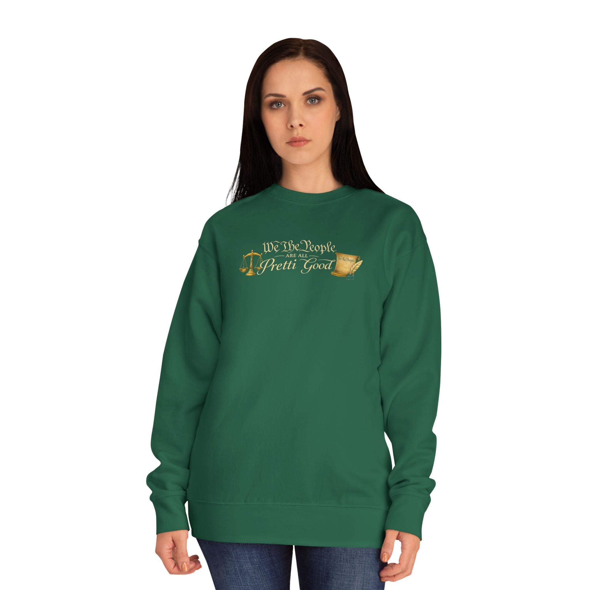 Crewneck Sweatshirt "We The People Pretty Good" Patriotic Scales Design