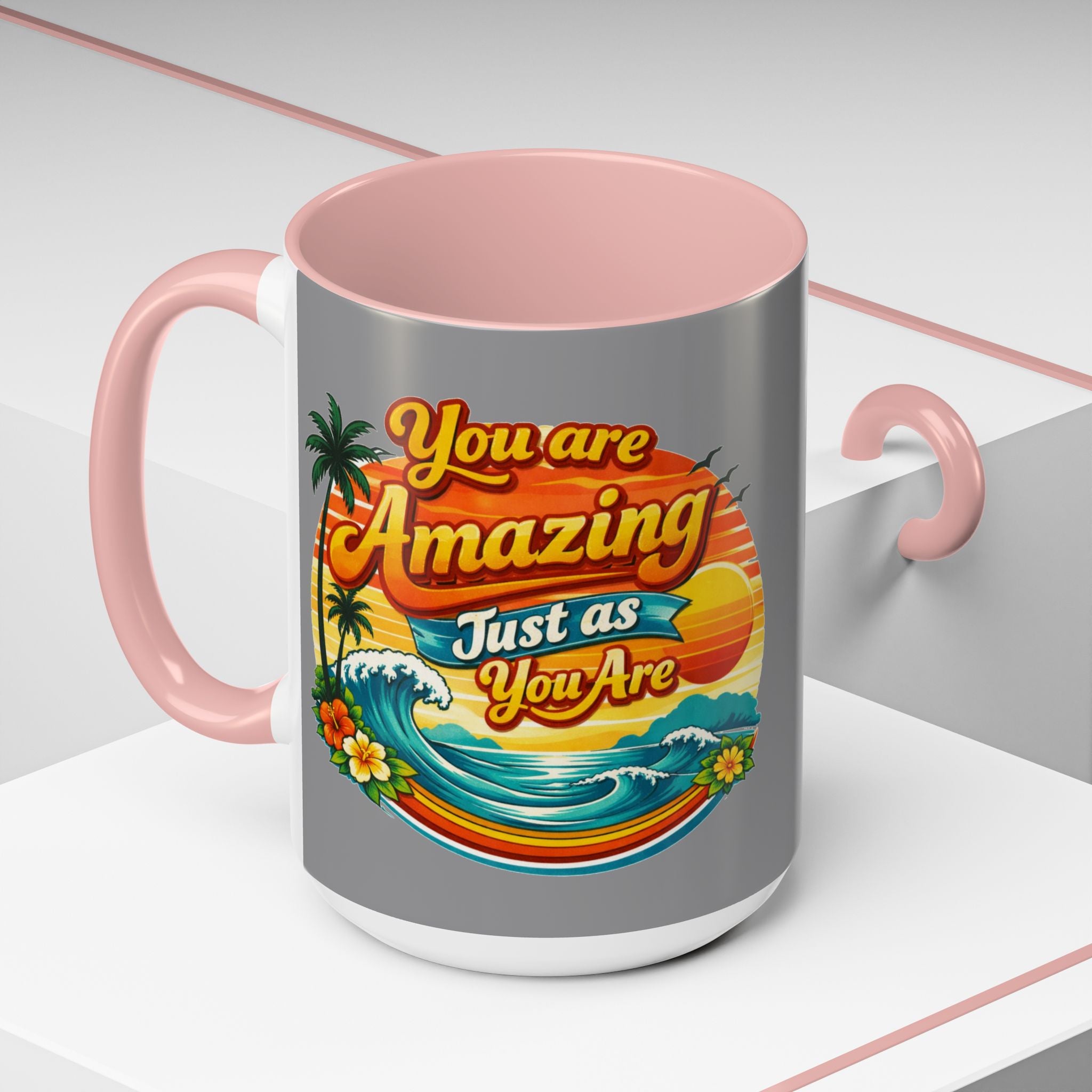 Accent Coffee Mug Beach Scene with Positive Affirmation