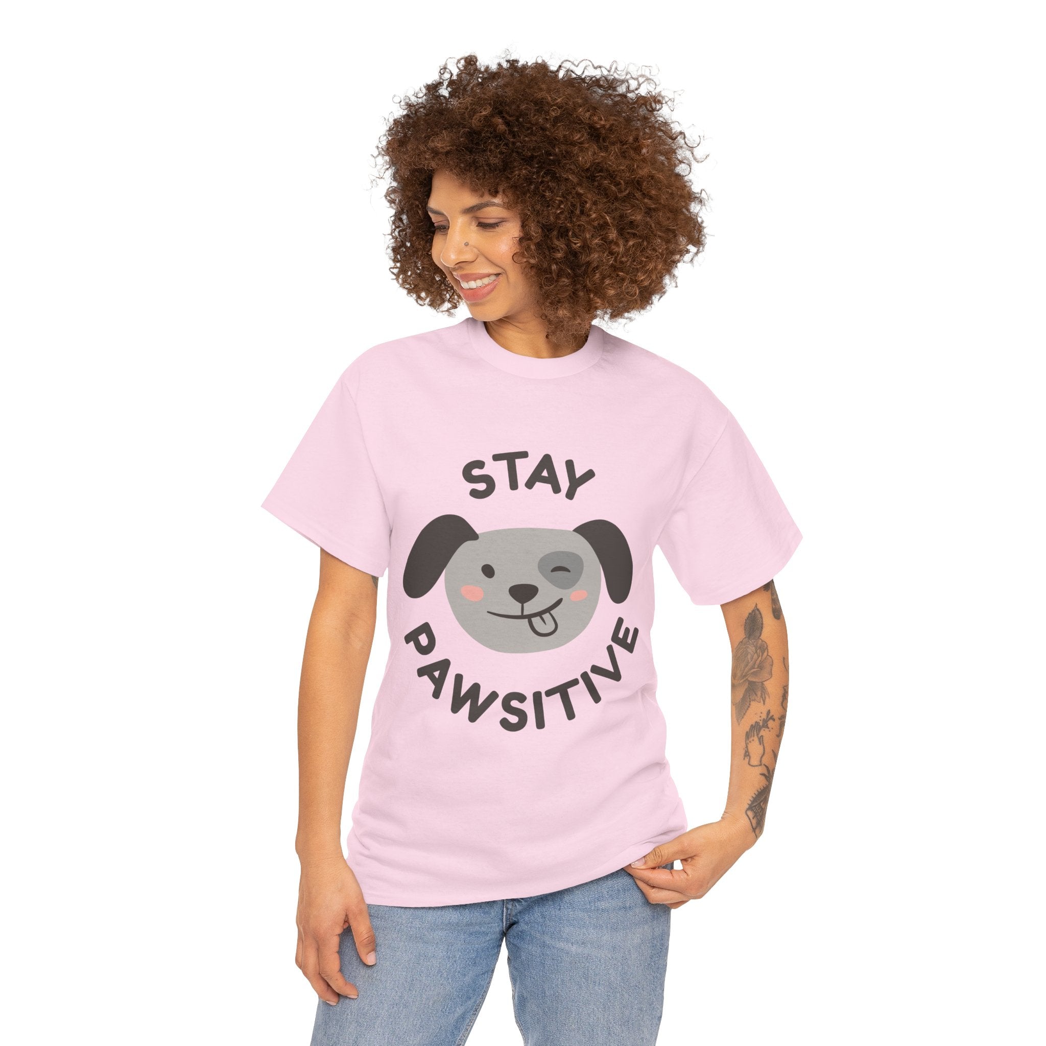 Stay Pawsitive dog face T-Shirt Cute puppy graphic tee