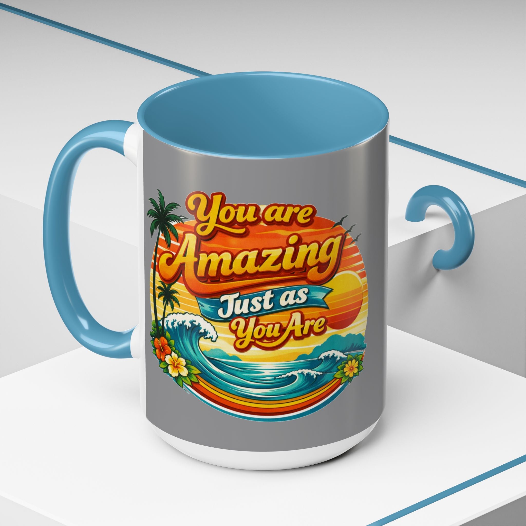 Accent Coffee Mug Beach Scene with Positive Affirmation