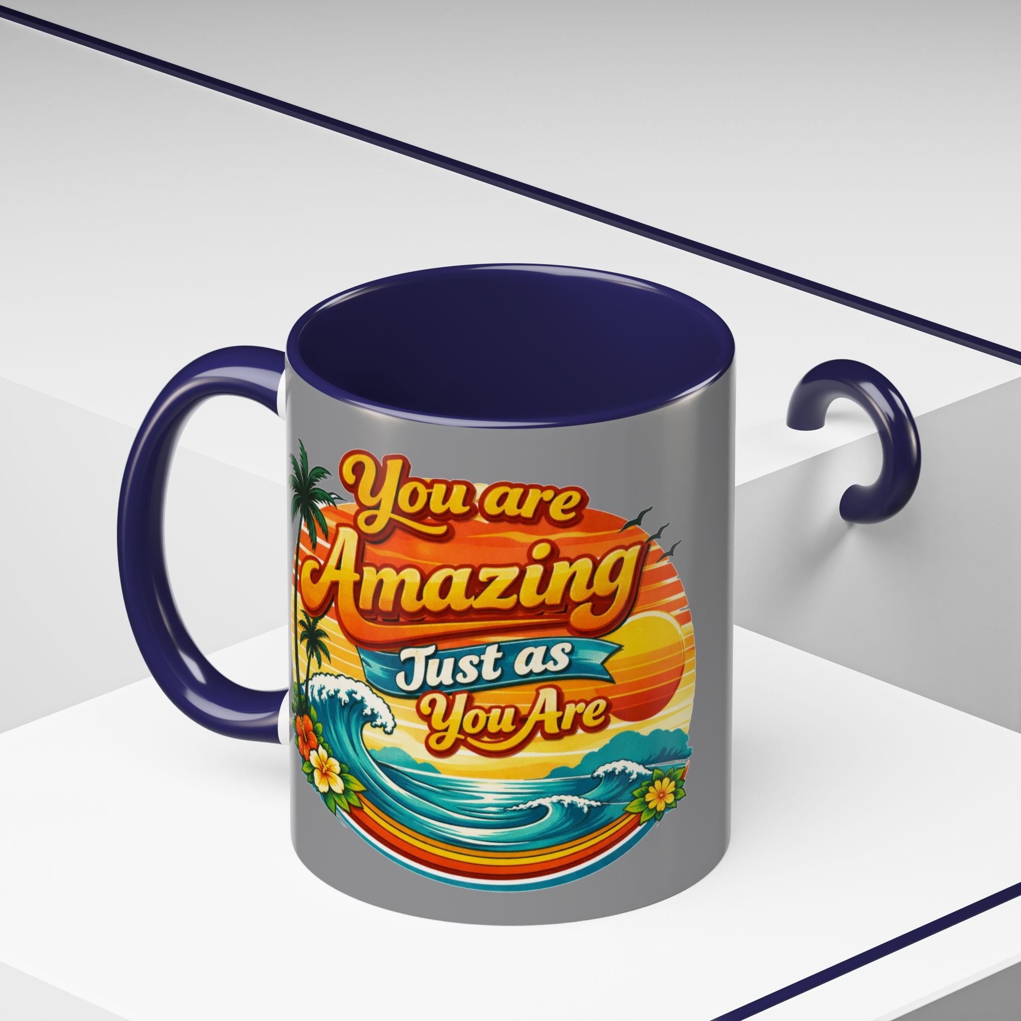 Accent Coffee Mug Beach Scene with Positive Affirmation