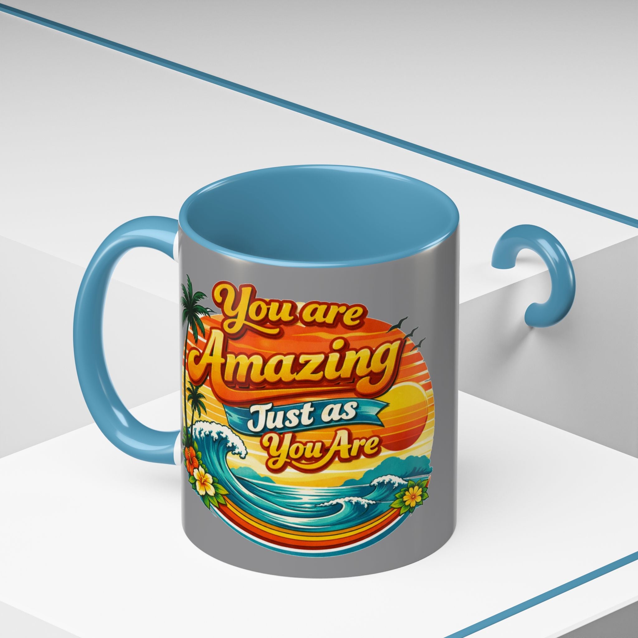 Accent Coffee Mug Beach Scene with Positive Affirmation