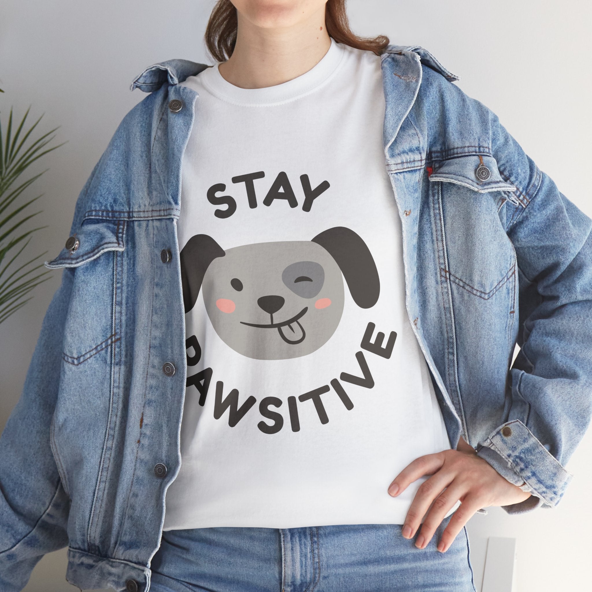 Stay Pawsitive dog face T-Shirt Cute puppy graphic tee