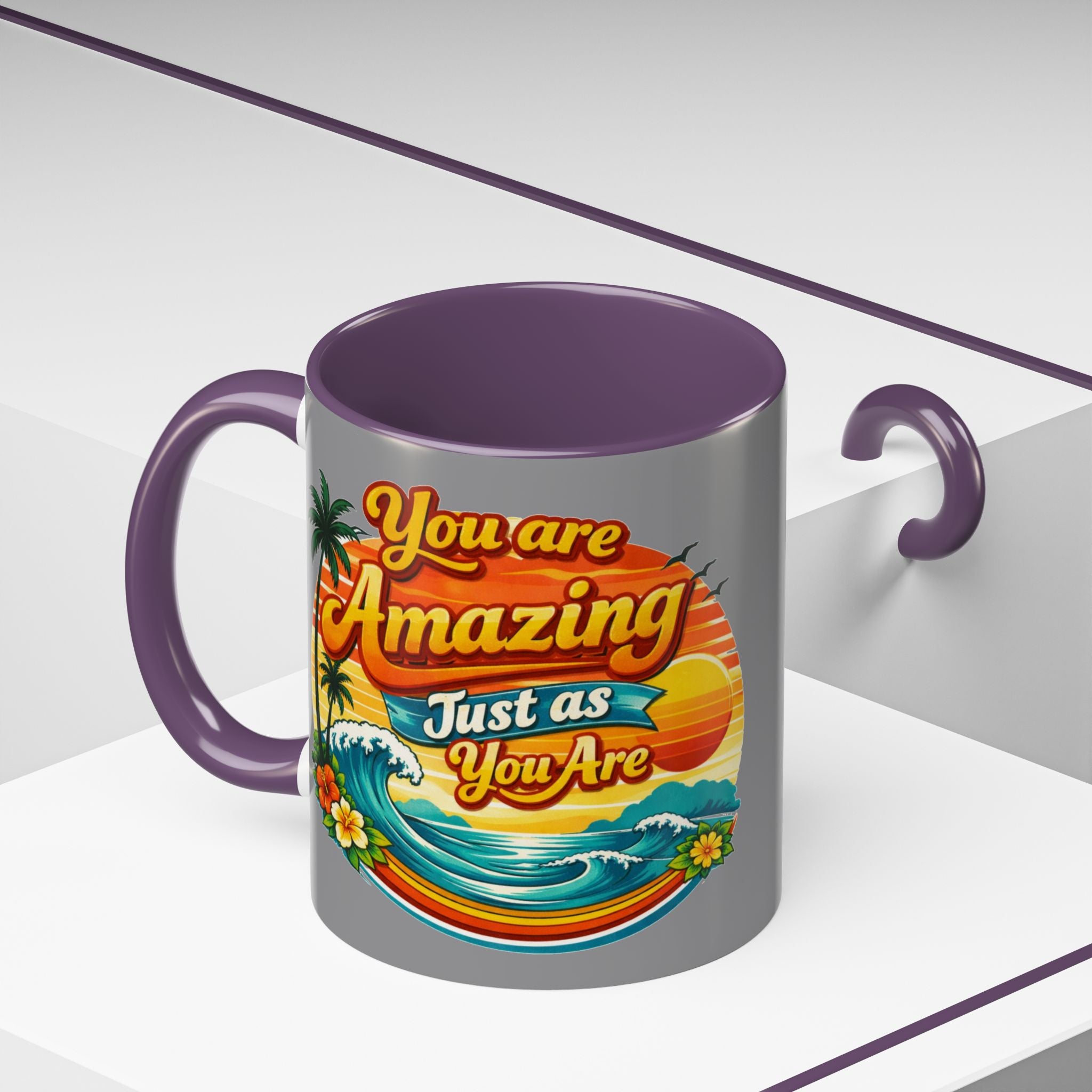 Accent Coffee Mug Beach Scene with Positive Affirmation
