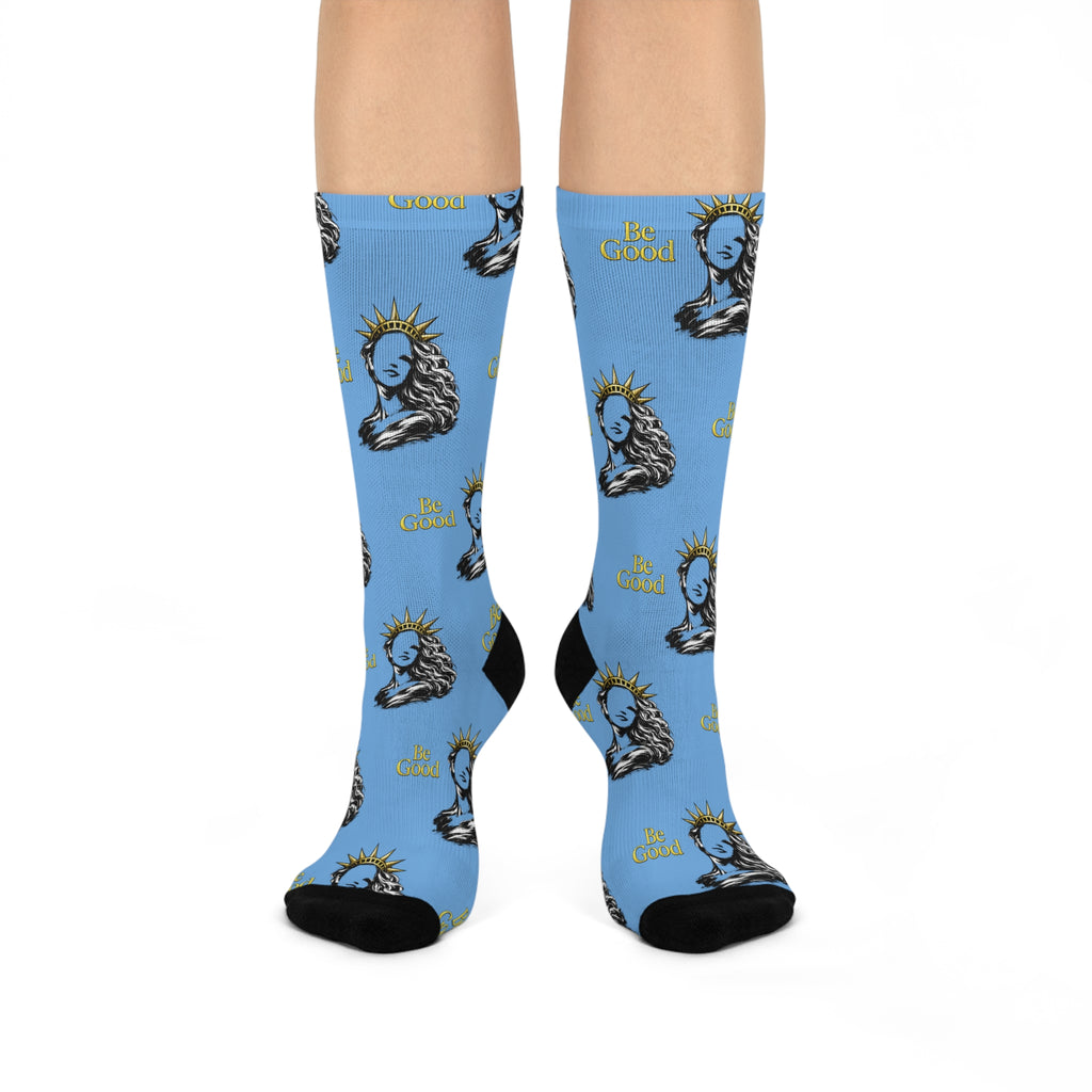 Cushioned Crew Socks Be Good Statue Pattern blue
