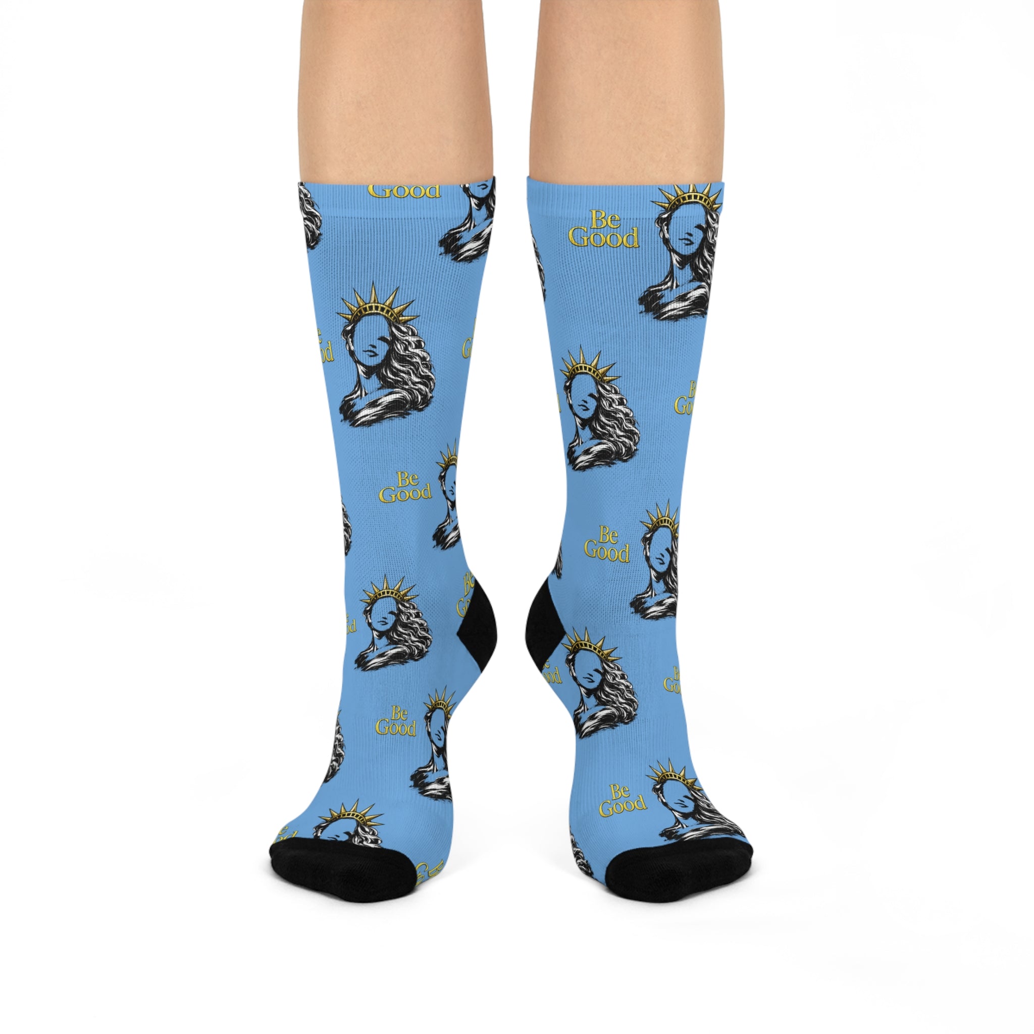 Cushioned Crew Socks Be Good Statue Pattern blue