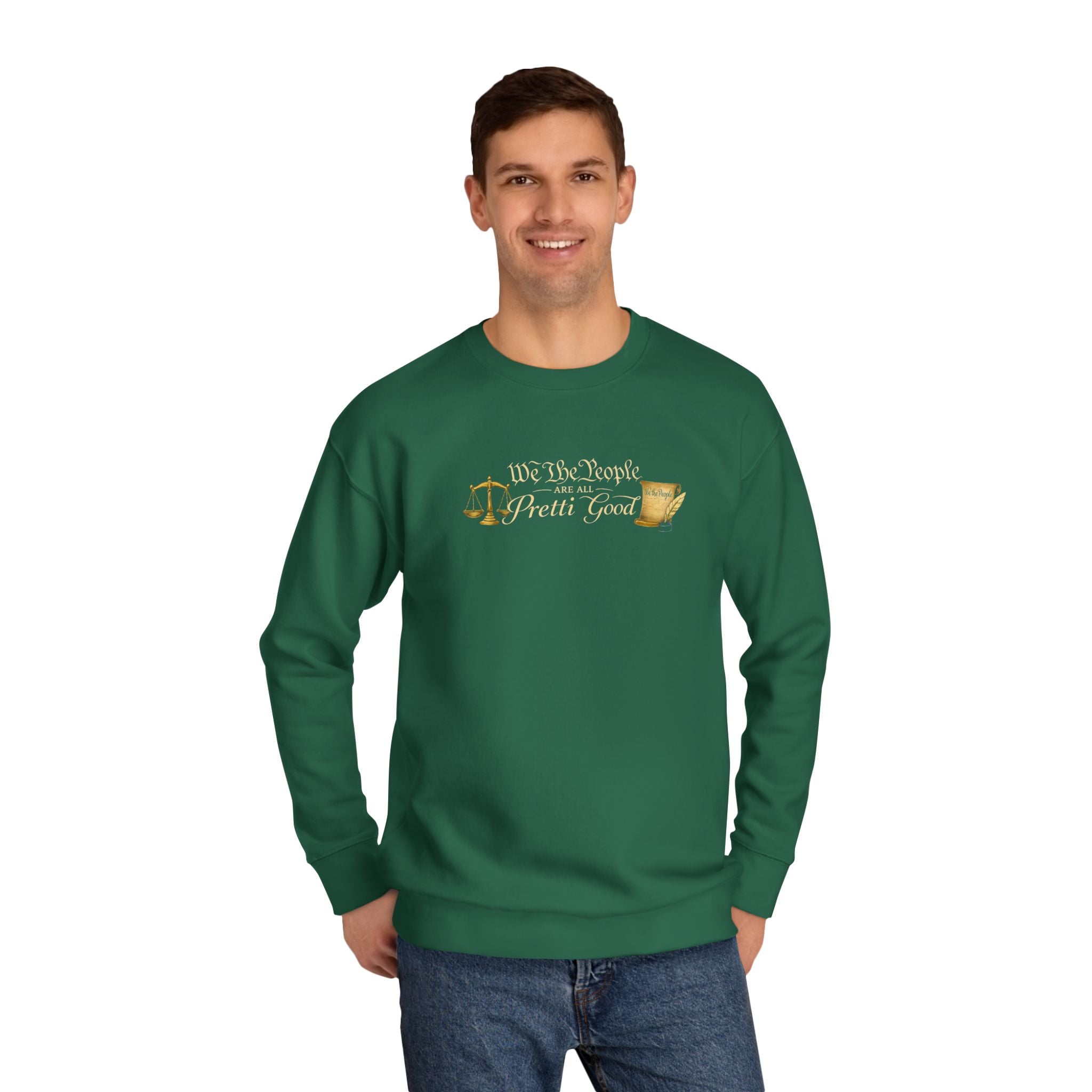 Crewneck Sweatshirt "We The People Pretty Good" Patriotic Scales Design