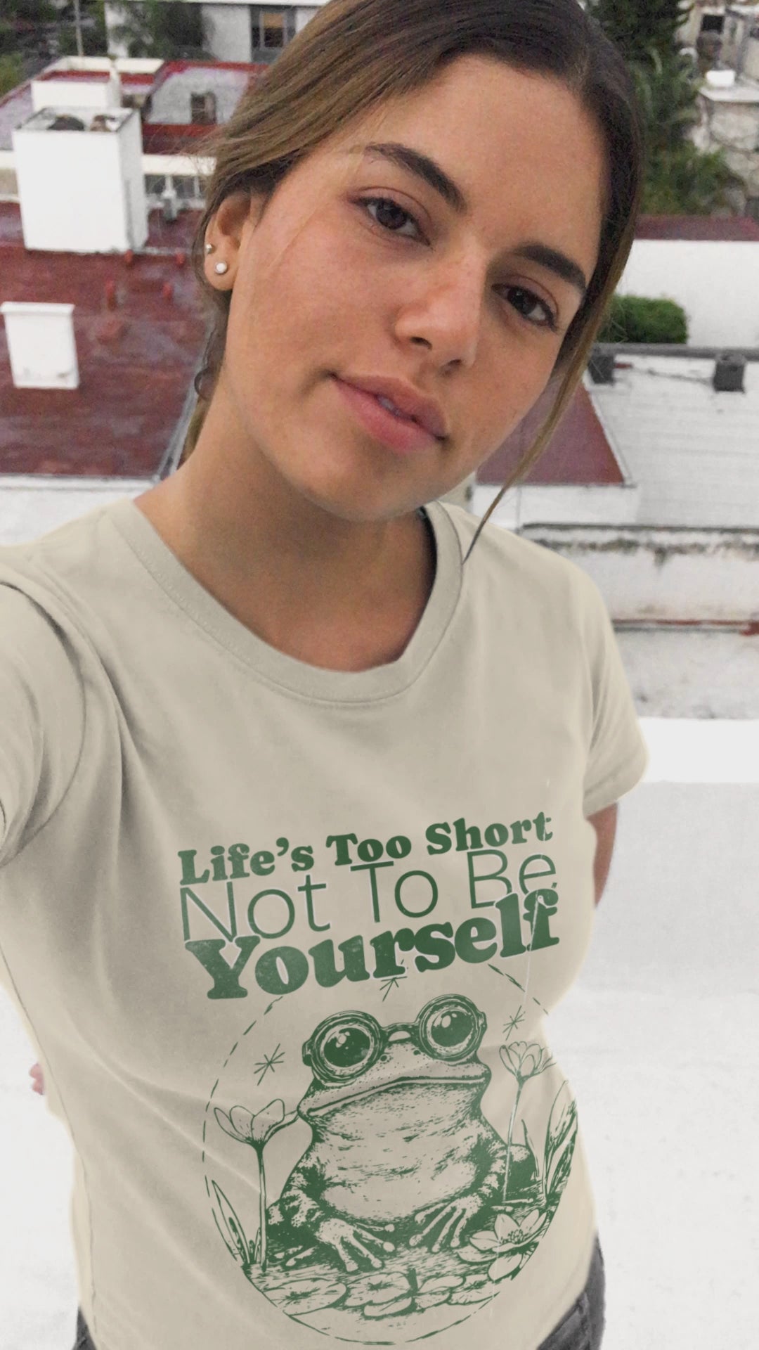 Frog Graphic Tee — “Life’s Too Short Not To Be Yourself” Inspirational T‑Shirt